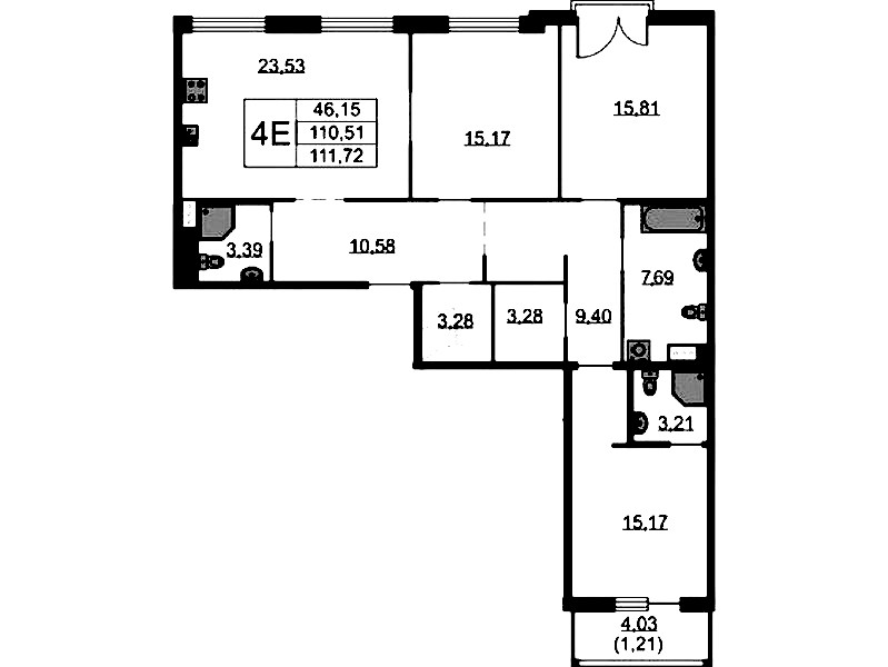 3-комнатная квартира 111.72 м², 6/9 эт., ЖК «Бакунина 33»
